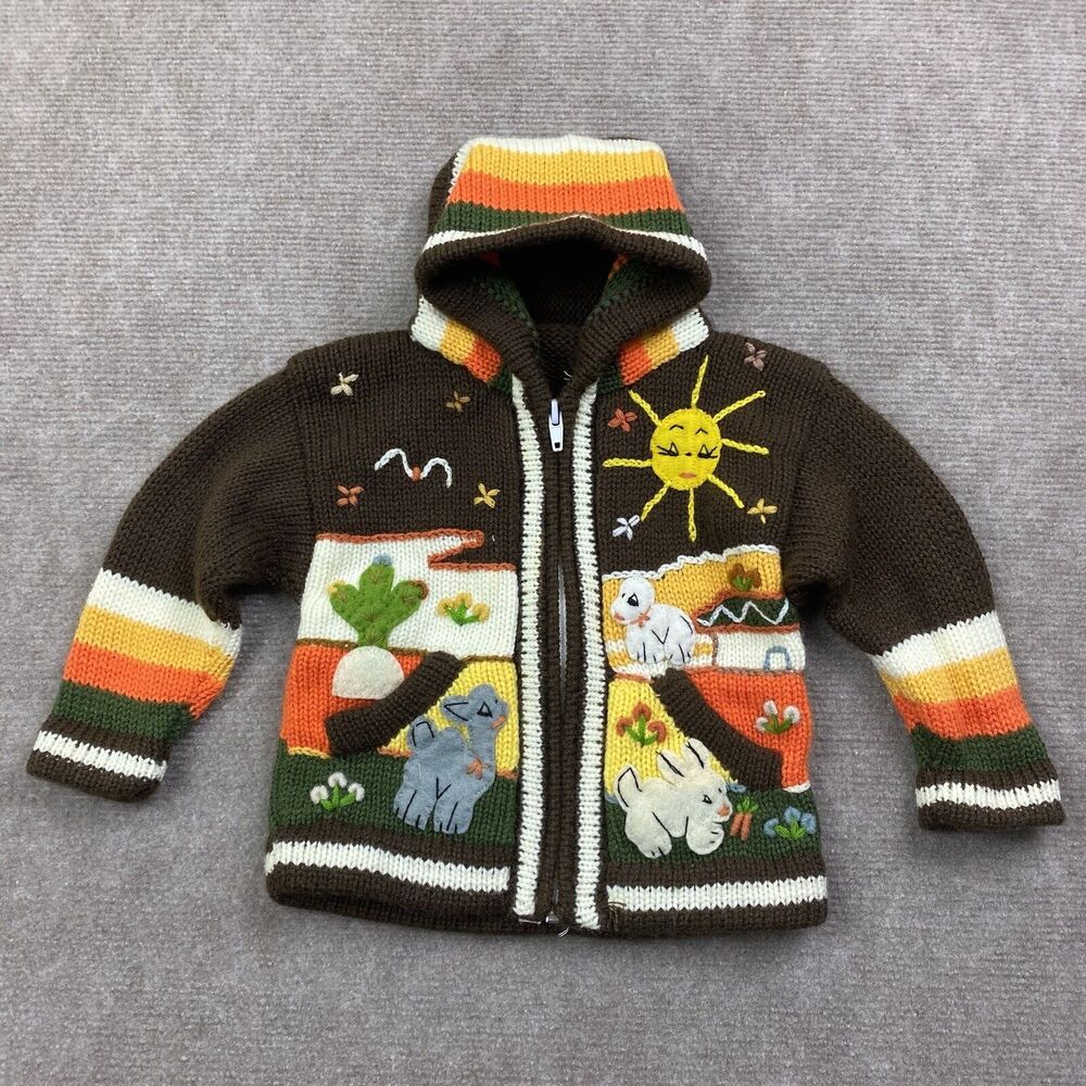 Children’s handmade Farm Animal Hooded Zip Sweater 0-12